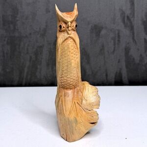 Vintage Hand Carved Burl Wood Owl Figurine Sculpture Art Natural Live Edge 7.5"